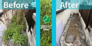 富田林市の空き家の除草作業のビフォーアフターの写真